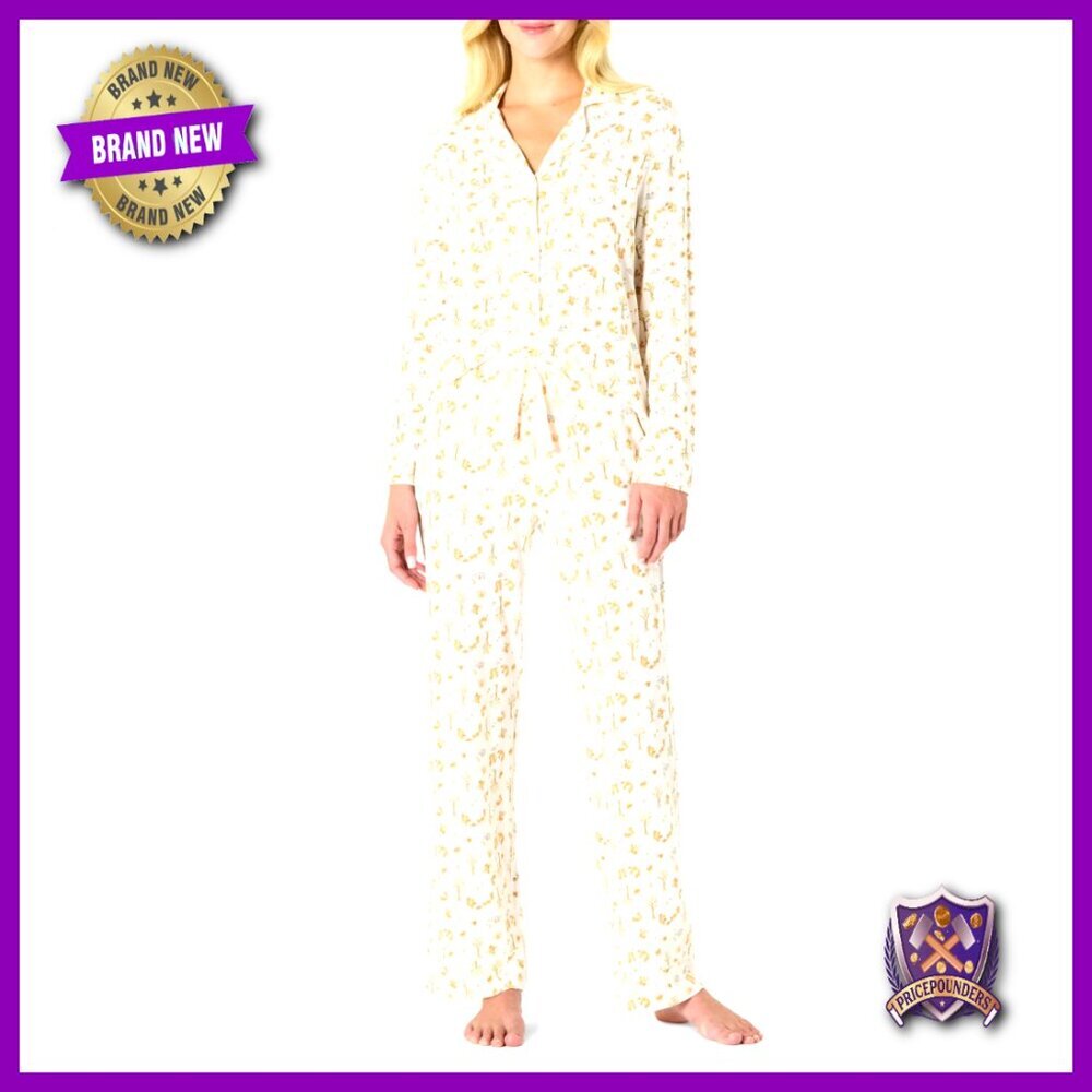 Long Sleeve Modal Pajama Set, Button Front Top, Elastic Waist Pants
